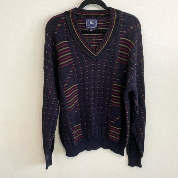 Burberry Men's V-Neck Sweater - Multicolor Stripes - Picture 1 of 4